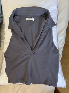 Babaton Slate Gray Sleeveless V-Neck Polo Top